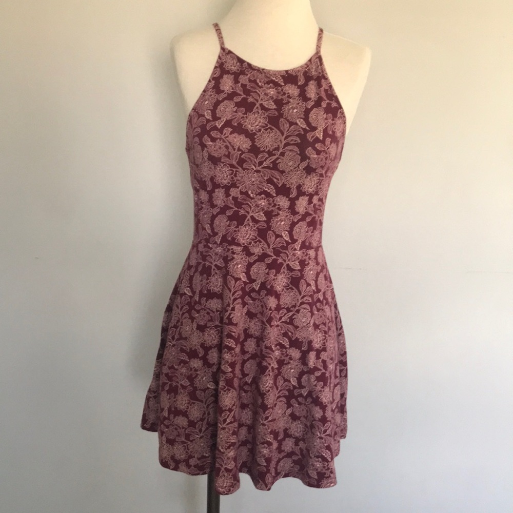 Burgundy Floral Skater Dress